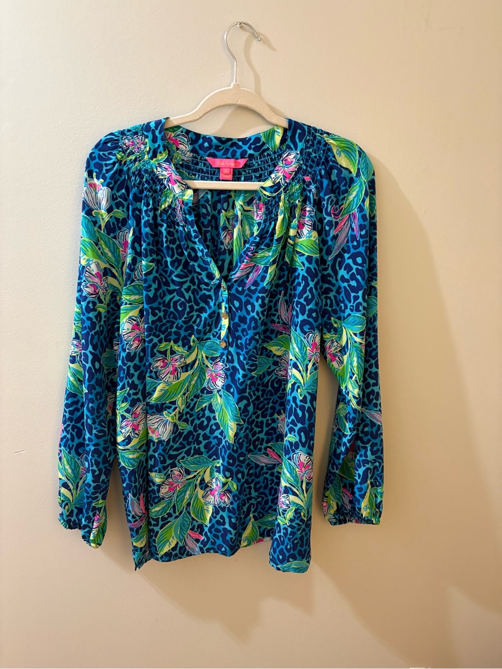 Lilly Pulitzer Women's Blue Floral-Print Long Sleeve Elisa Blouse